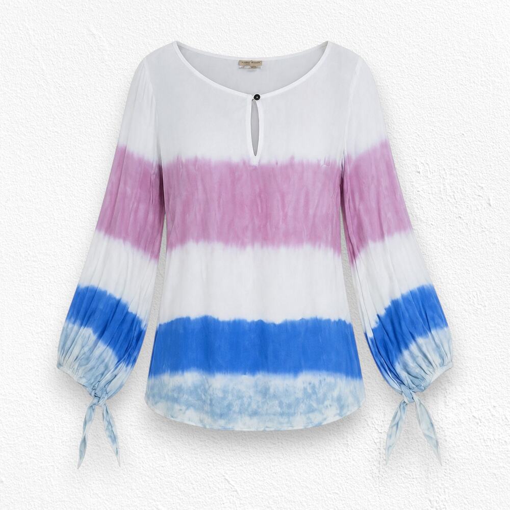 Holding Horses Tie Dye Boho Peasant Blouse Long Sleeve Rayon Top Size XS